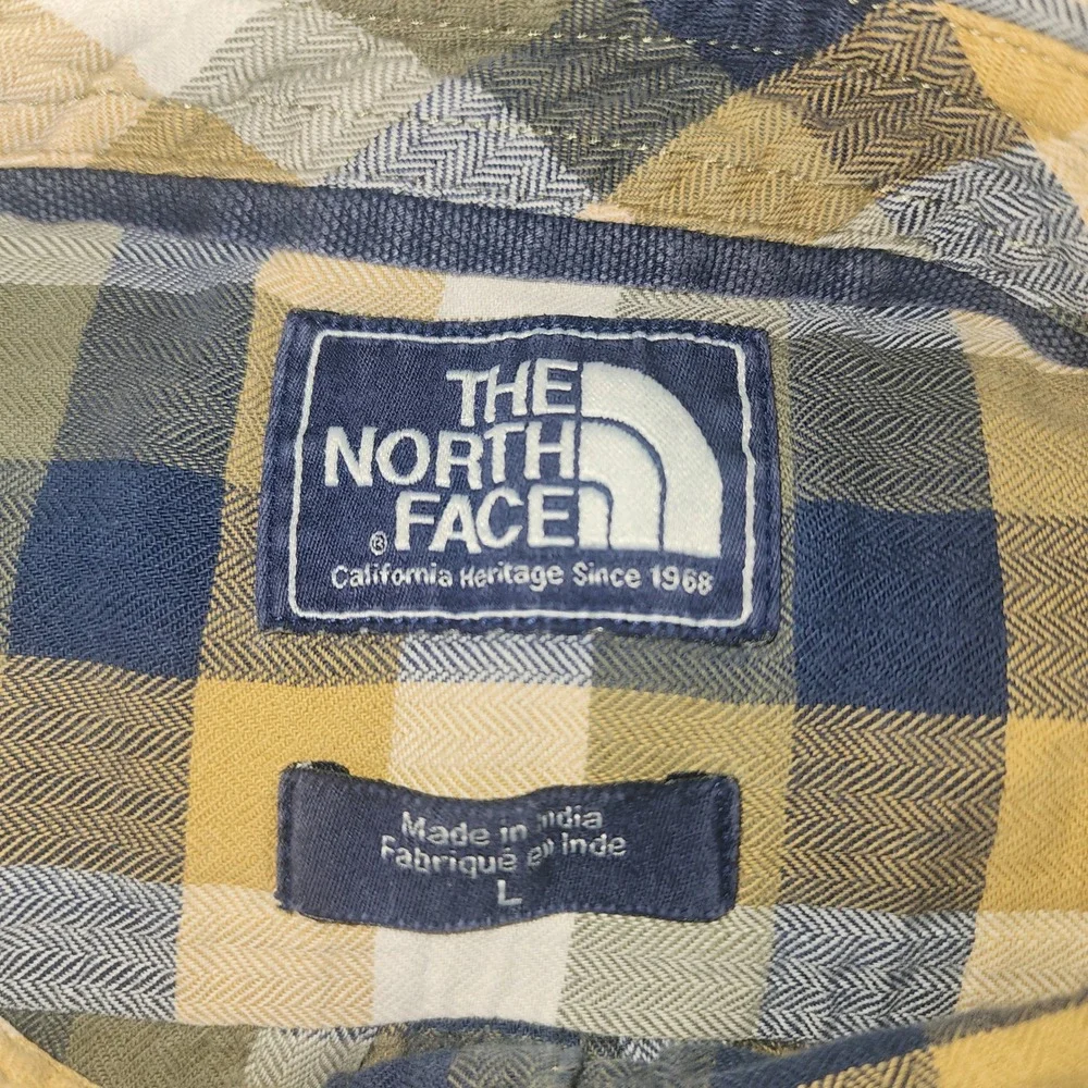 The North Face Mens Plaid Flannel Shirt Large Yellow‎ Blue Long Sleeve
